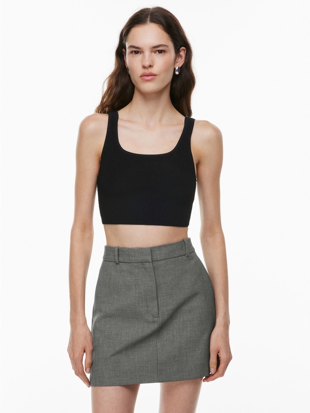 Aritzia Babaton Sculpt Knit Squareneck Cropped Tank Black Ribbed Crop Tank Top